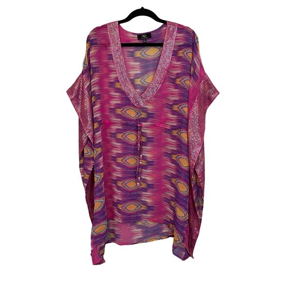 Kyle by Kyle Richards Angel Ikat Print Kaftan Cover Up Women XL Pink Swimwear - Picture 1 of 8
